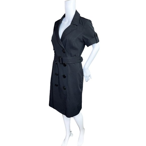 INC International Concepts 6 Black Short Sleeve Double Breasted Shirt Dress - Picture 3 of 7